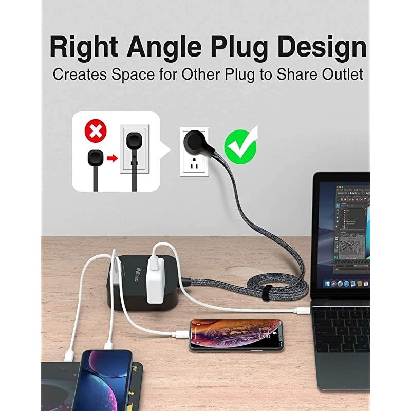 Strip with USB C 3 Outlet 4 USB Ports 45A Flat Plug Desktop Charging Station Non Surge Protector Strip with 5ft Heavy Duty Braided Extension Cord for Cruise Ship Travel Office Home
