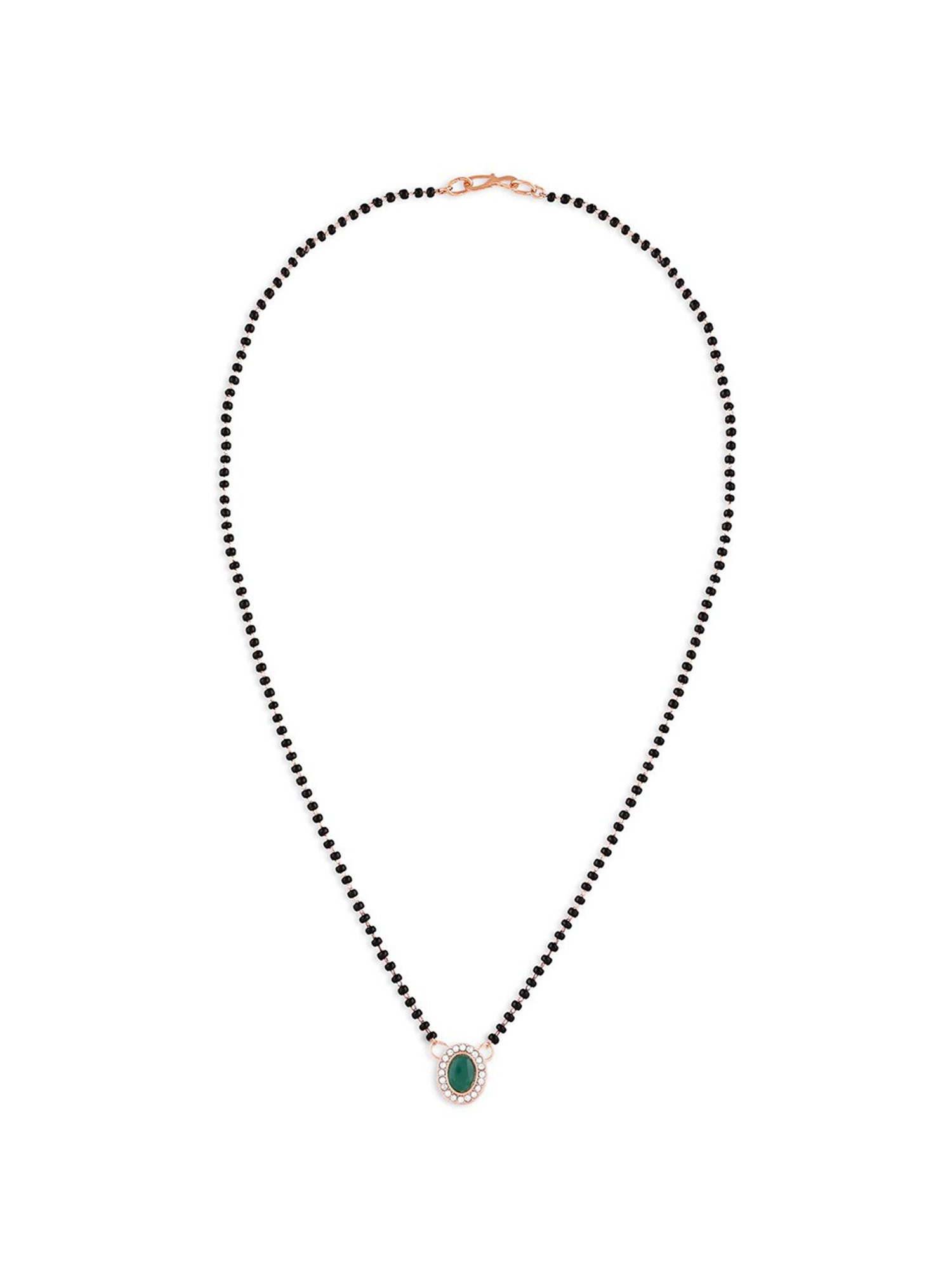 Abdesigns Gold-Plated American Diamond & Black Beaded Mangalsutra