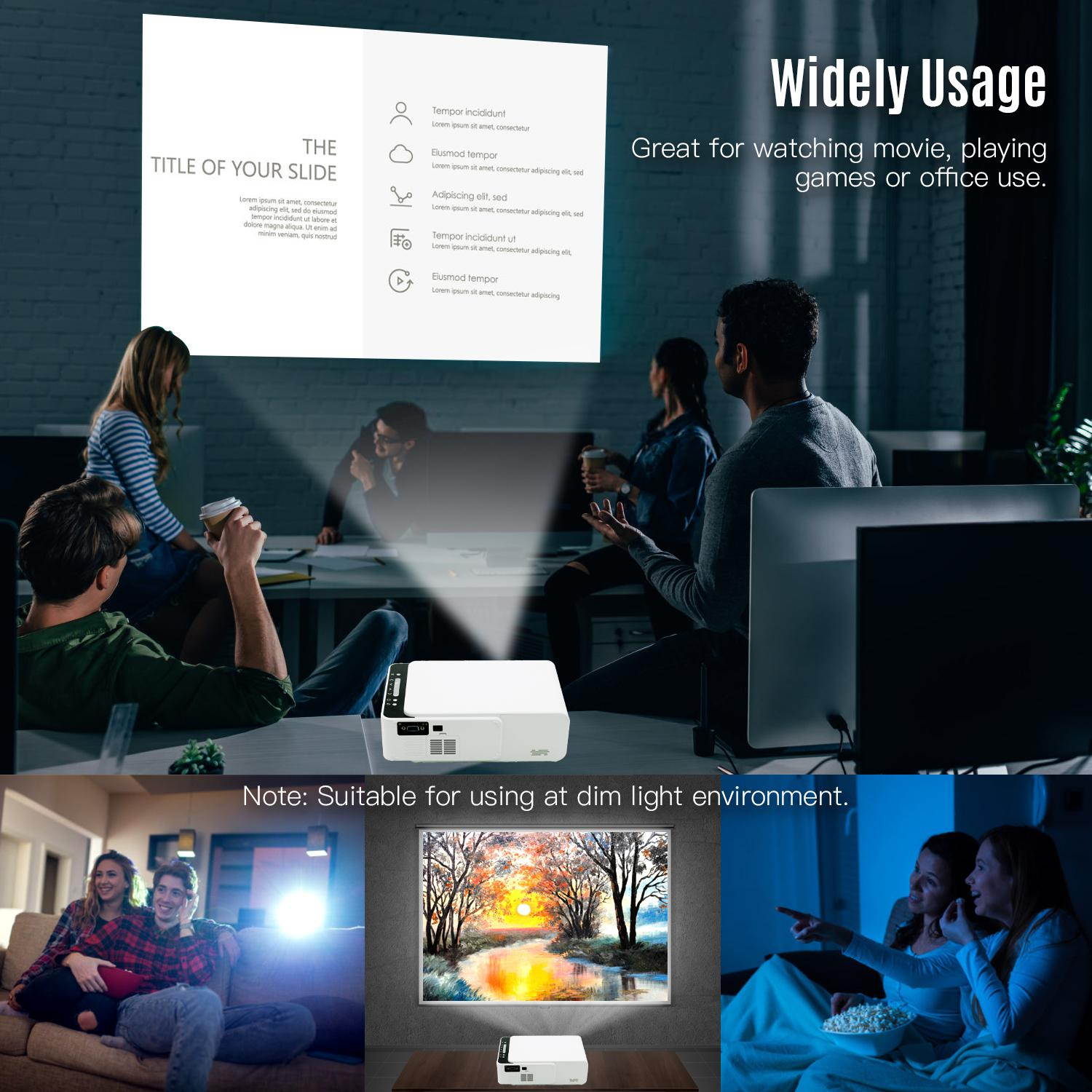 Puteer Mini Home Theater Projector 1080P Supported Built-in Speaker with HD/AV/USB/VGA Interface Portable Projector