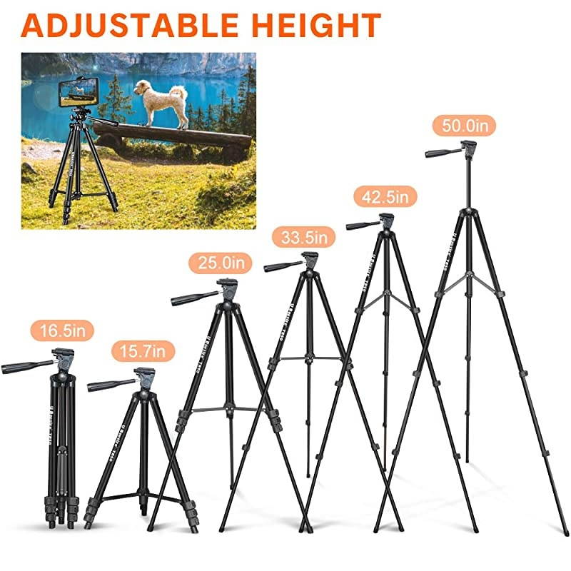 Phone Tripod  50 Extendable Lightweight Aluminum Tripod Stand with Universal Cell PhoneTablet Holder Remote Shutter Compatible with Smartphone amp Tablet amp Camera