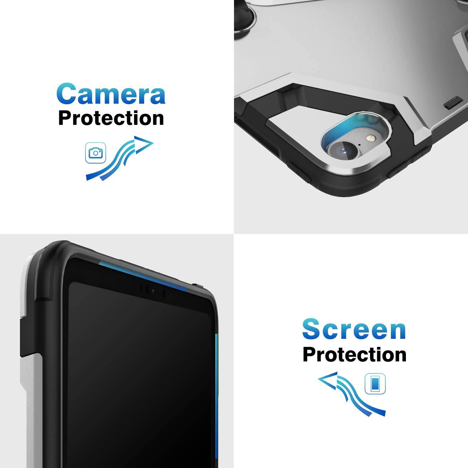 MoKo Case Fit iPad Pro 11" 2018 [Support Pencil Charging] Heavy Duty Shockproof High Impact Resistant Armor Protective Cover with Kickstand and Pencil Holder Fit iPad Pro 11 2018 Case - Silver