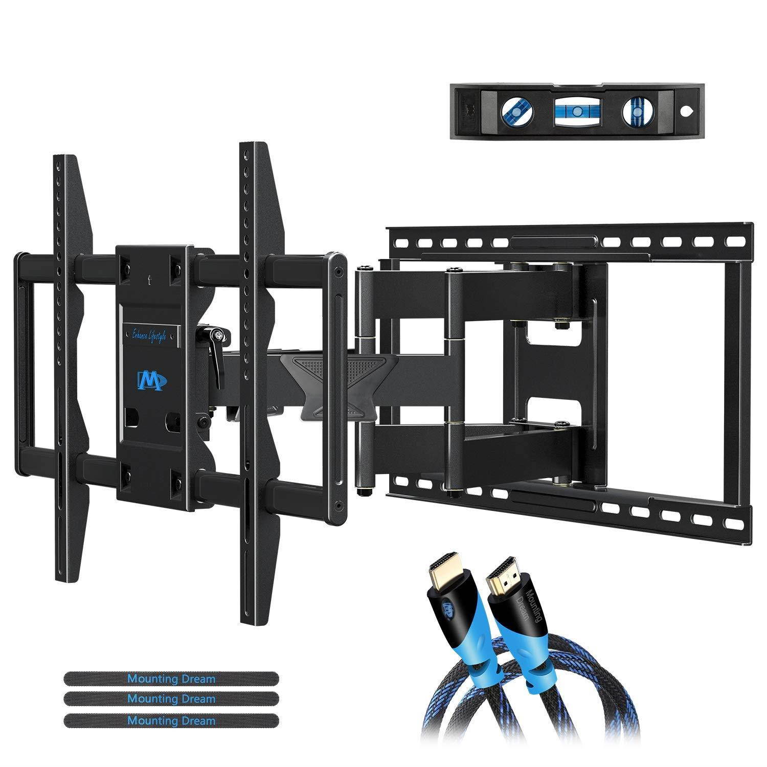 Mounting Dream Premium Full Motion TV Wall Mount Bracket Fits 16, 18, 24 inch Wood Stud Spacing, TV mount with Articulating Arm for 42-75 Inch LED, LCD, Plasma TV up to VESA 600x400mm, 132 lbs MD2298
