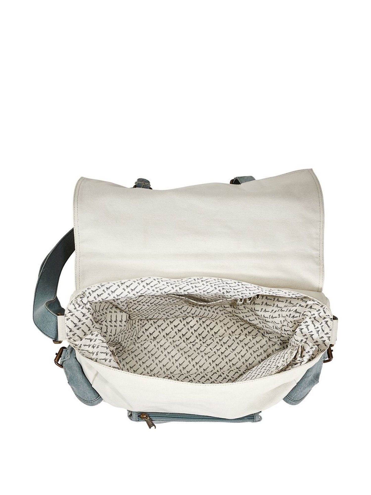 Mona B White Canvas Medium Messenger Bag