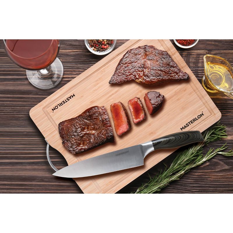 MasterPan 3pc Knife Set with Bamboo Cutting Board Black