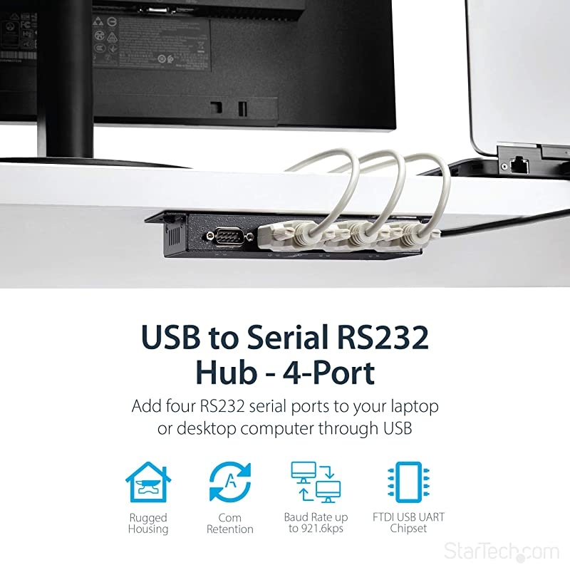 com 4 Port USB to Serial RS232 Adapter Wall Mount Din Rail COM Port Retention FTDI USB to DB9 RS232 Hub ICUSB2324IBlack