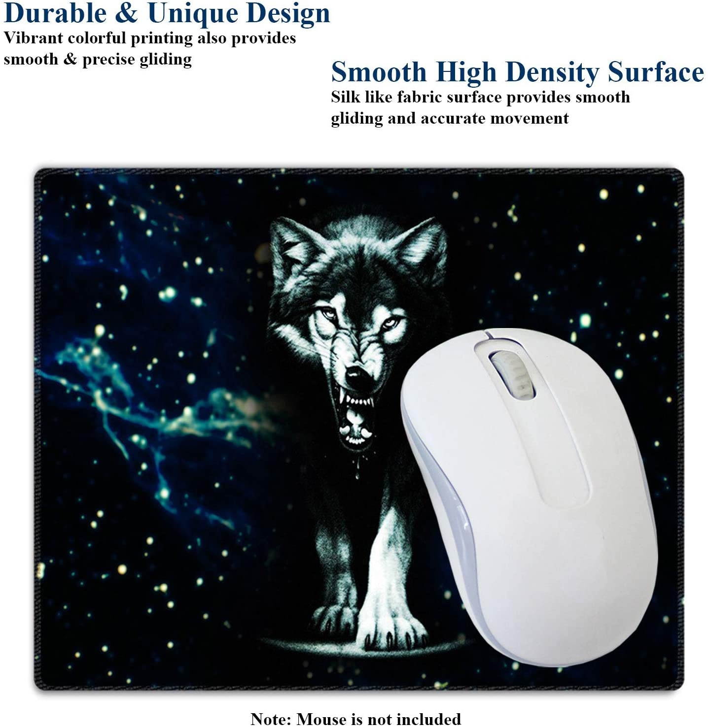 Meffort Inc Mouse Pad with Stitched Edges & Non-Slip Base, Smooth Silk Surface Gaming Mousepad - Wolf Design