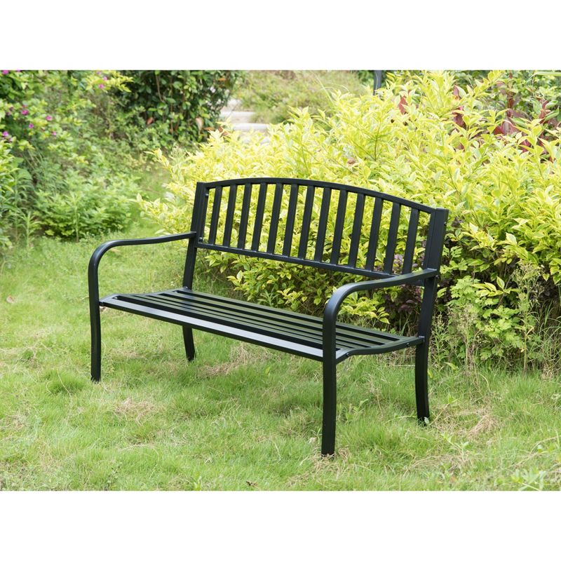 Gardenised Steel Garden Park Bench Cast Iron Frame Patio Lawn Yard Decor, Black