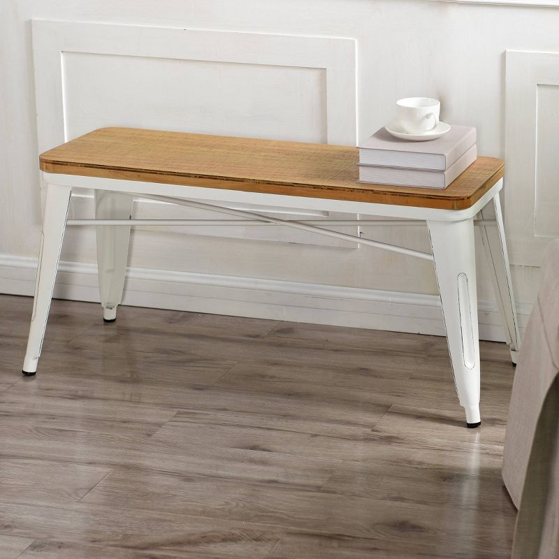 Metal and Wood Bench Antique White - Stylecraft
