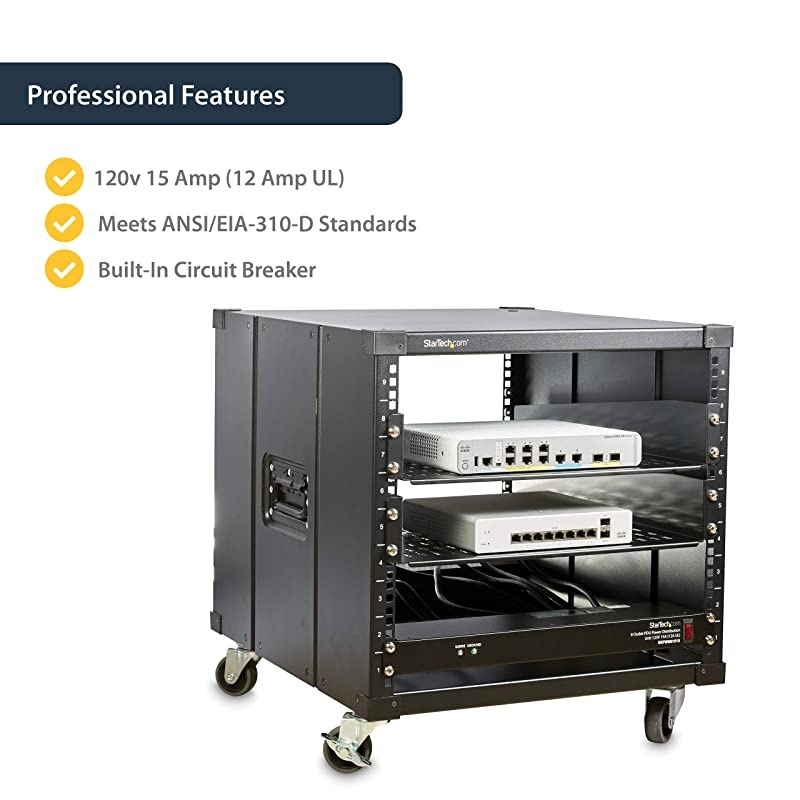 com 8 Outlet Horizontal 1U Rack Mount PDU Power Strip for Network Server Racks Surge Protection 120V15A with 6 Ft Power Cord RKPW081915 Black