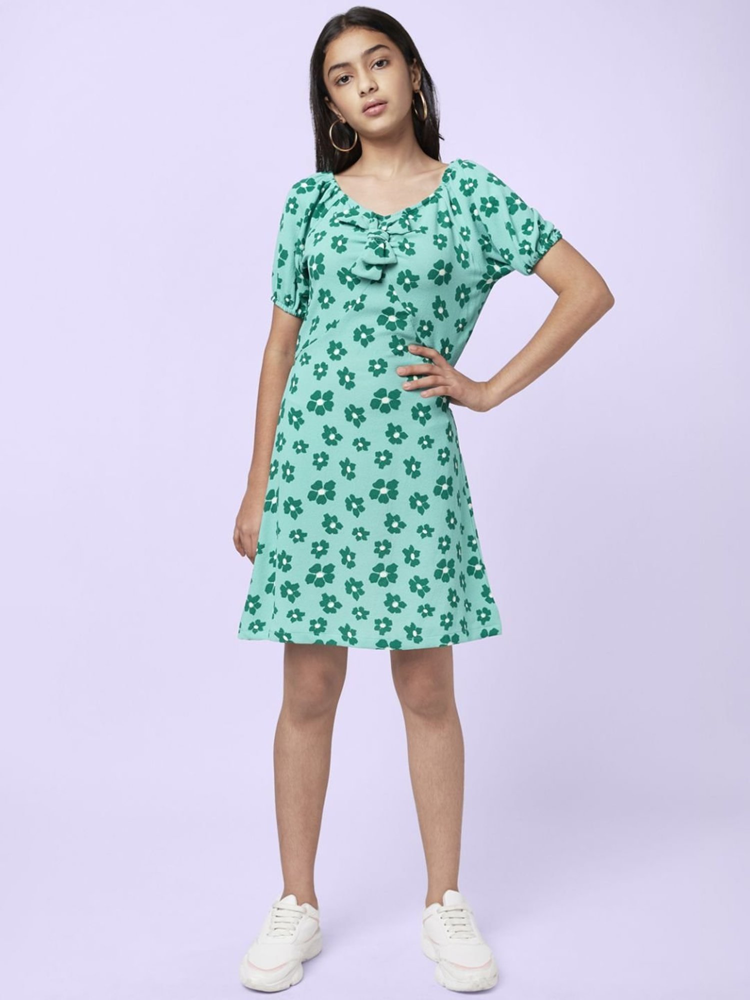 Coolsters by Pantaloons Kids Green Cotton Floral Print Dress