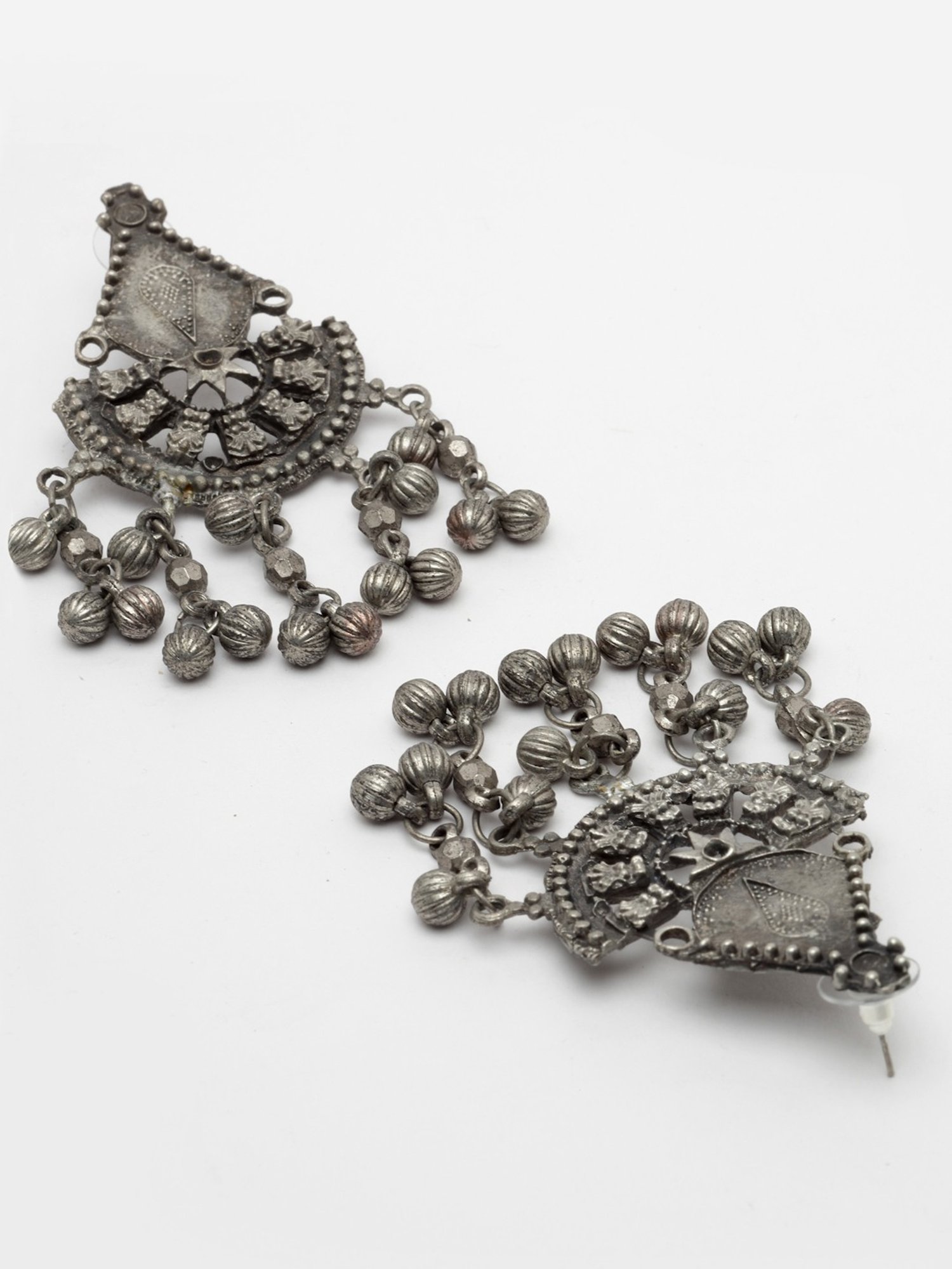 Moedbuille Handcrafted Antique Filigree Work Oxidised Silver Plated Tribal Tasselled Earrings