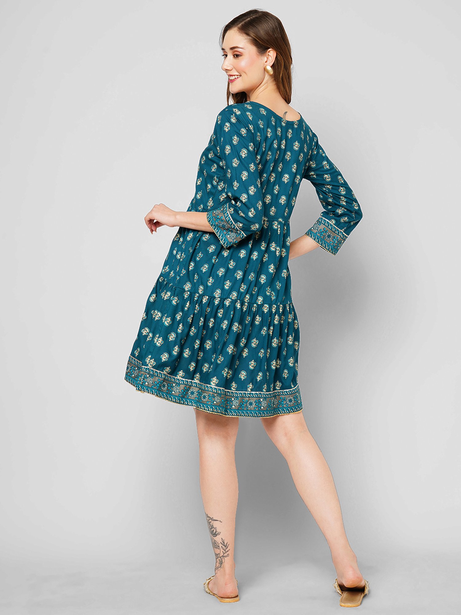 KIANA Blue Printed A-Line Dress