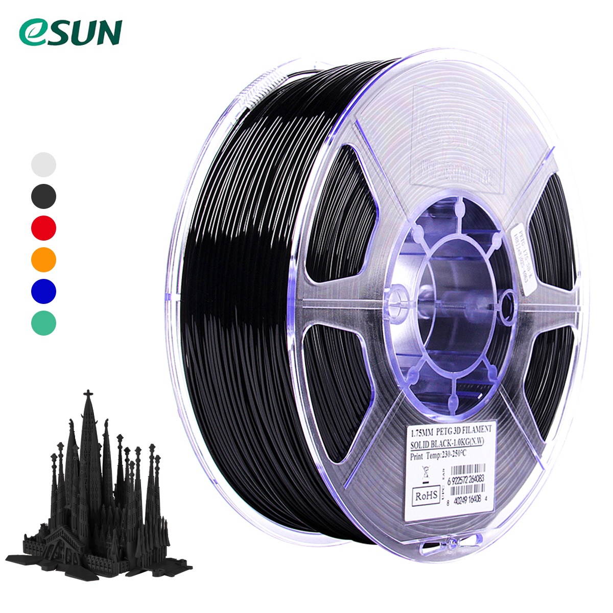 eSUN PETG 1.75mm 3D Printer Filament Printing Consumables Dimensional Accuracy: +/- 0.05mm 1kg(2.2lb) Spool Material Refills Solid Green
