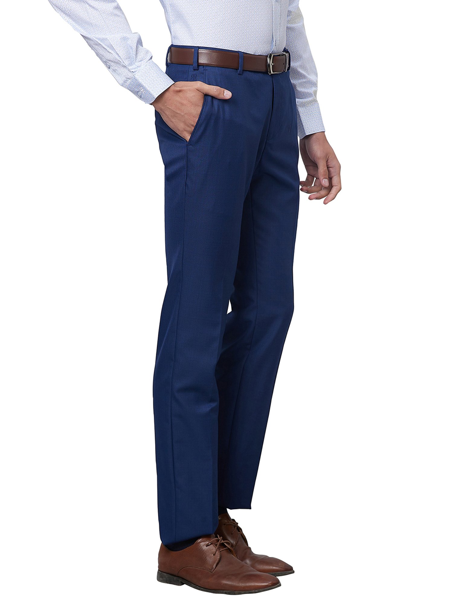 Raymond Blue Slim Fit Flat Front Trousers