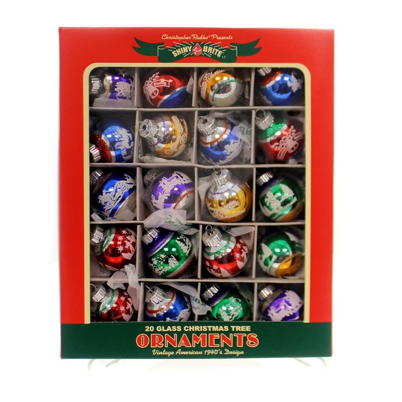 Christopher Radko 1.25" Traditional Brite Signature Flocked Shiny Brite  -  Ornament Sets