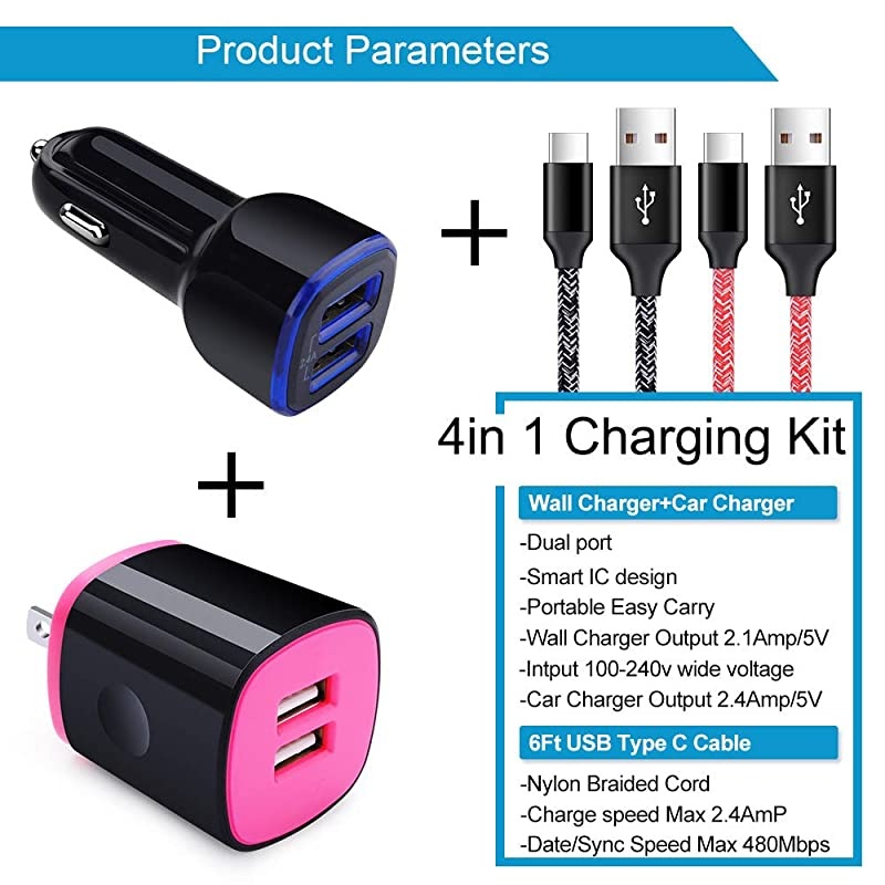 Cube Car Charger Adapter with 6ft USB Type C Fast Cable Compatible for LG G8X G8 G7 Q7+ ThinQ V60 V50 V40 V35 V30 V20 Stylo 6 5 4 Samsung Galaxy A20 A50 A70 S20 S10+ S9 Note 20 10