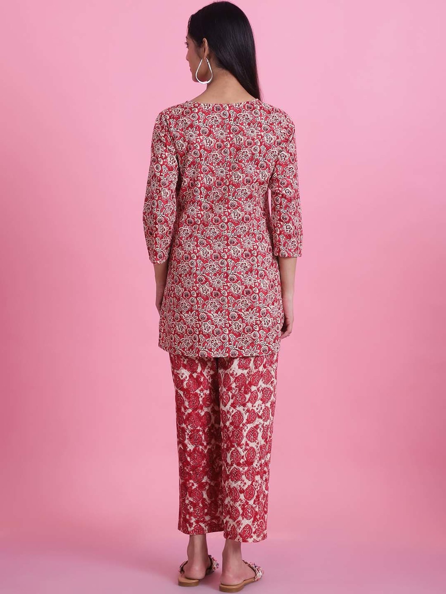 Prakrti Maroon Cotton Floral Print Top Pant Set