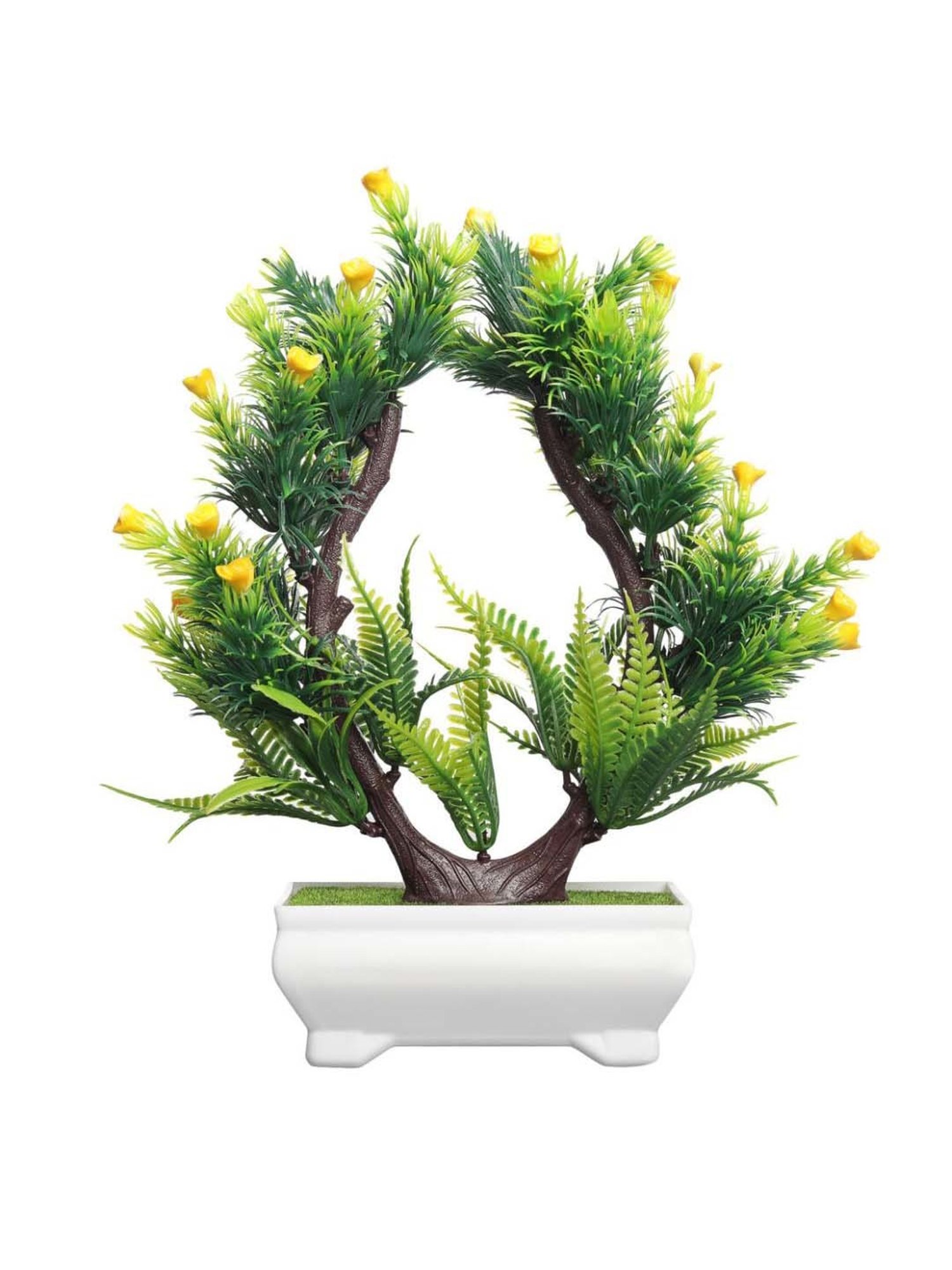 Foliyaj Yellow & Green Plastic Artificial Plant With Small Flowers