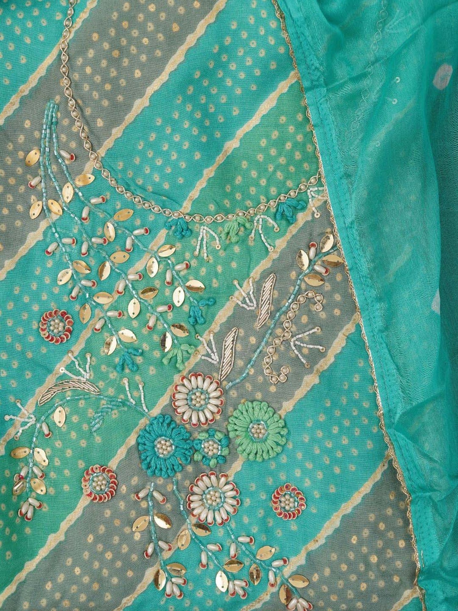 Jaipur Kurti Green Embellished Unstitched Dress Material