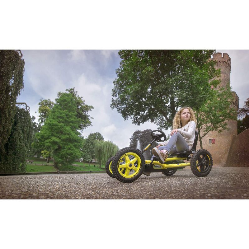 BERG Buddy Cross Kids Pedal Go Kart Ride On Toy with Bucket Seat and Steering Wheel, Black & Yellow