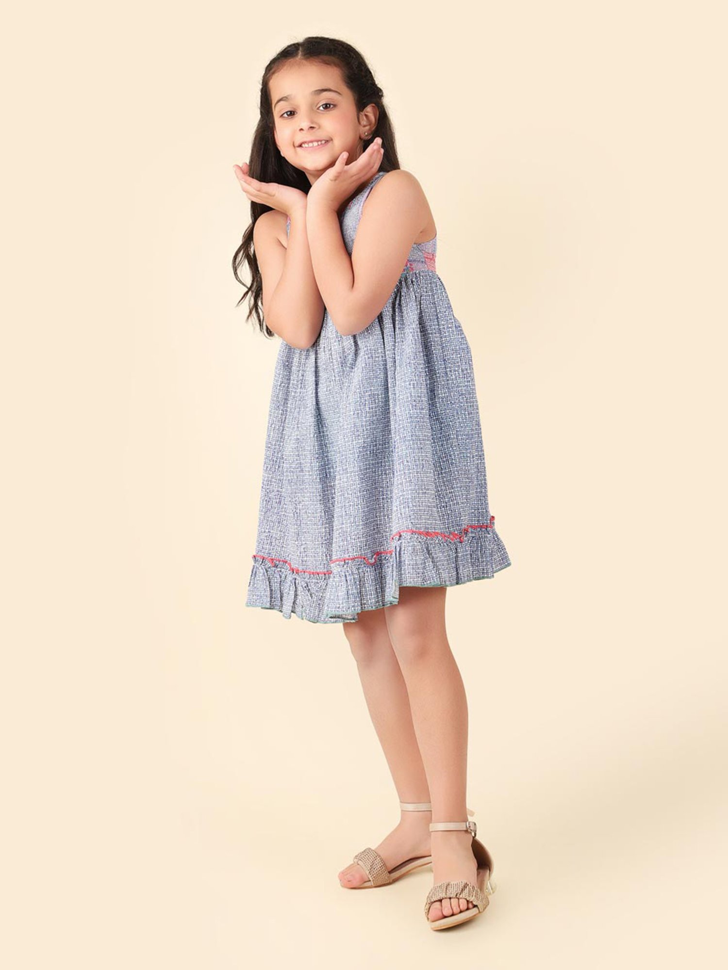 Fabindia Kids Blue Printed Dress