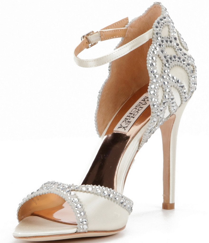 Badgley Mischka Roxy Satin & Leather Rhinestone-Embellished Dress Sandals