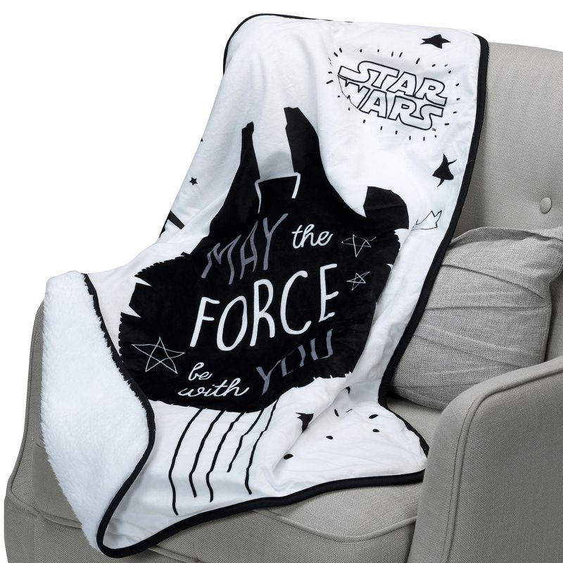 Lambs & Ivy Star Wars Millennium Falcon Black/White Soft Sherpa Baby Blanket