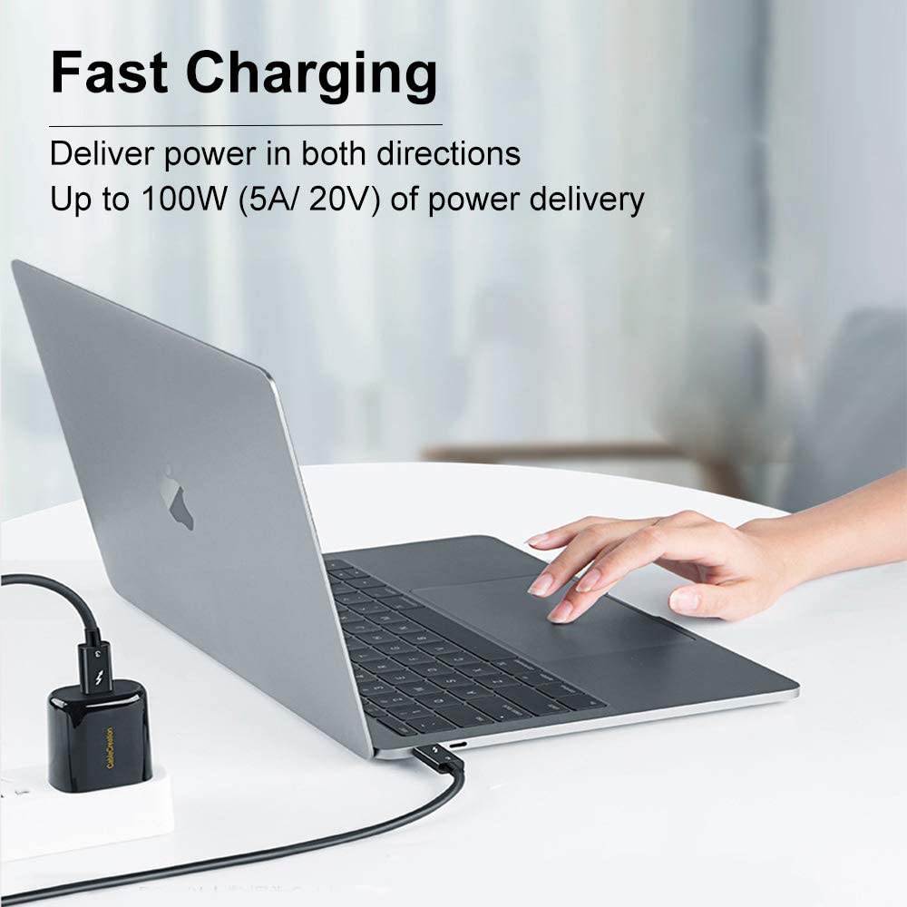 Thunderbolt 3 Cable 40Gbps, 100W (20V, 5A) Charging 1.6ft USB C Compatible Support 5K @60HZ Display Data Transfer Cable for Monitor, External SSD, eGpu, USB-C Docking Station