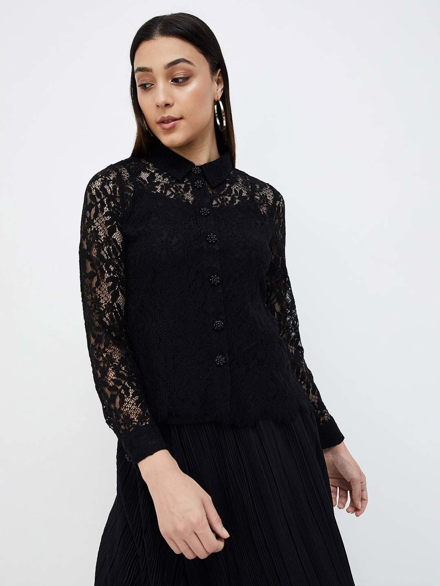 Code by Lifestyle Black Self Pattern Top With Camisole