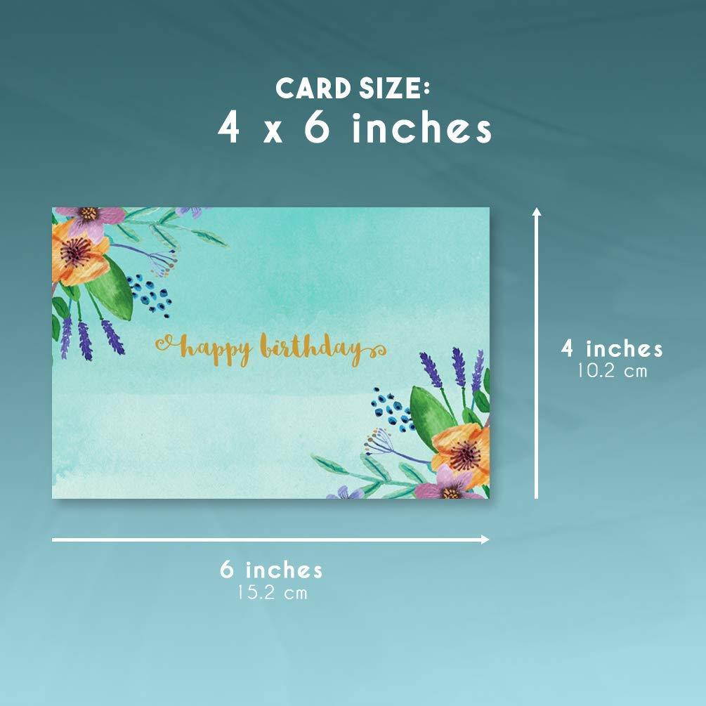 Juvale Birthday Card - 48-Pack Birthday Cards Box Set, Happy Birthday Cards - 6 Unique Floral Designs Birthday Card Bulk, Envelopes Included, 4 x 6 Inches