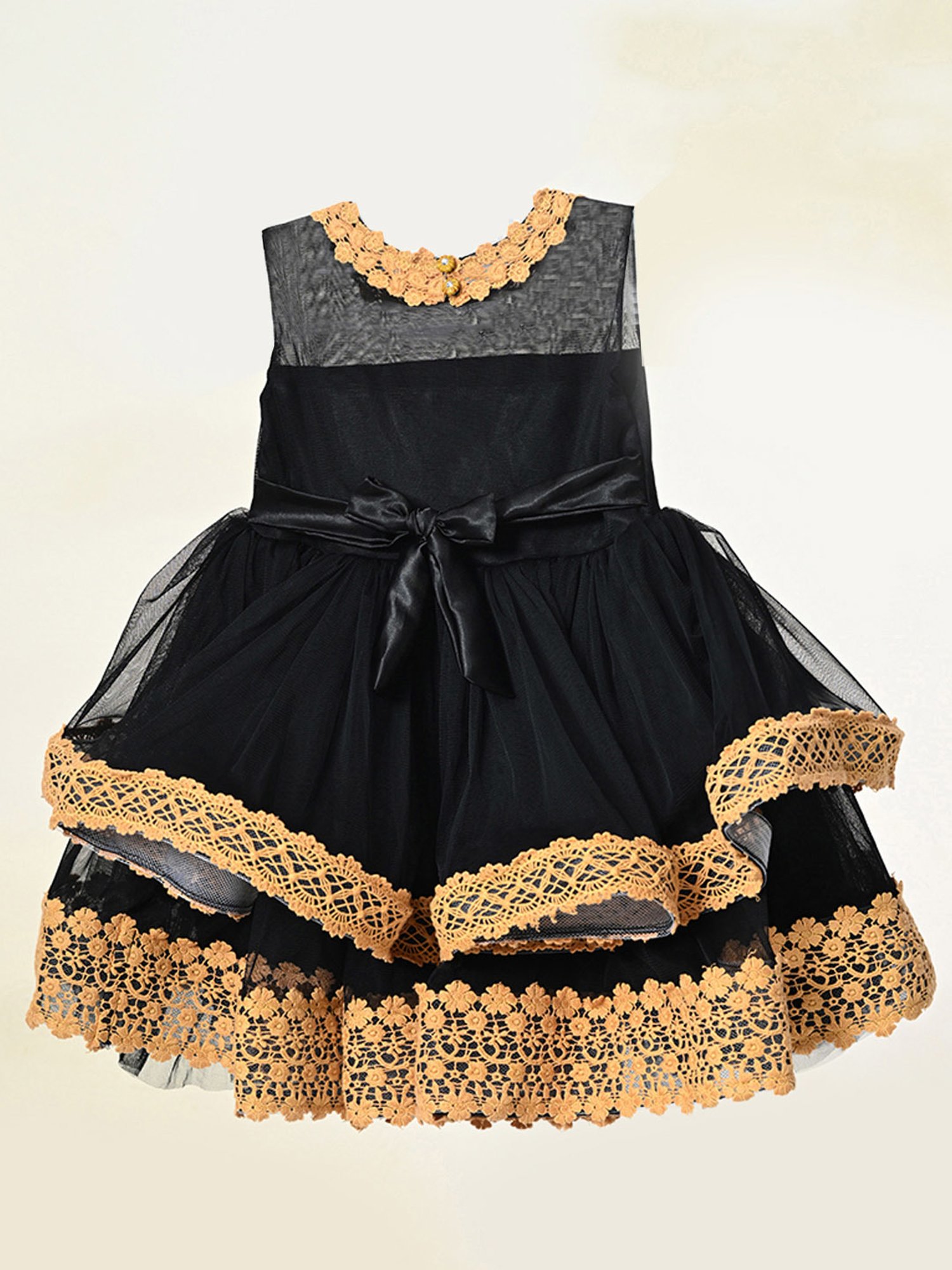 Bella Moda Girls Yellow & Black Self Design Dress