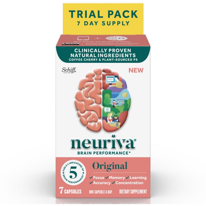 NEURIVA Original Brain Performance (7 count), Brain Support Supplement With Clinically Proven Natural Ingredients 1 ea