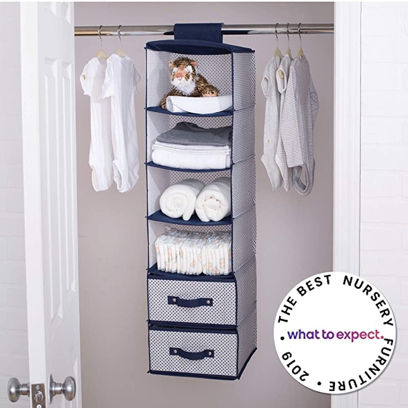 6 Shelf Hanging Wall Storage with 2 Drawers Easy StorageOrganization Solution Holds Sweaters Shirts Pants Accessories amp More Movable Drawers Allow for Customization Navy