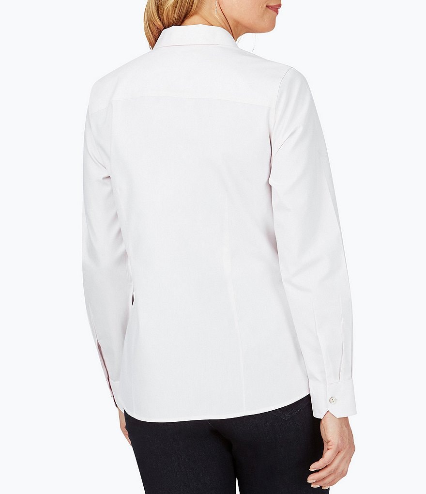 Foxcroft Dianna Point Collar Neck Long Sleeve Non-Iron Pinpoint Oxford Seamed Button Front Blouse