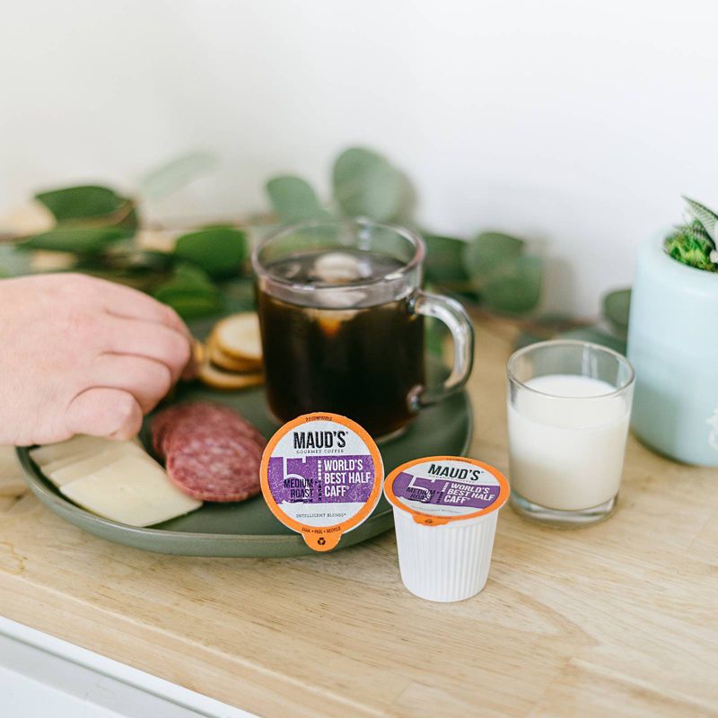 Maud's Half Caff Coffee (World's Best Half Caff), Recyclable Half Caff Coffee Pods – 100% Arabica Coffee California Roasted - 100ct