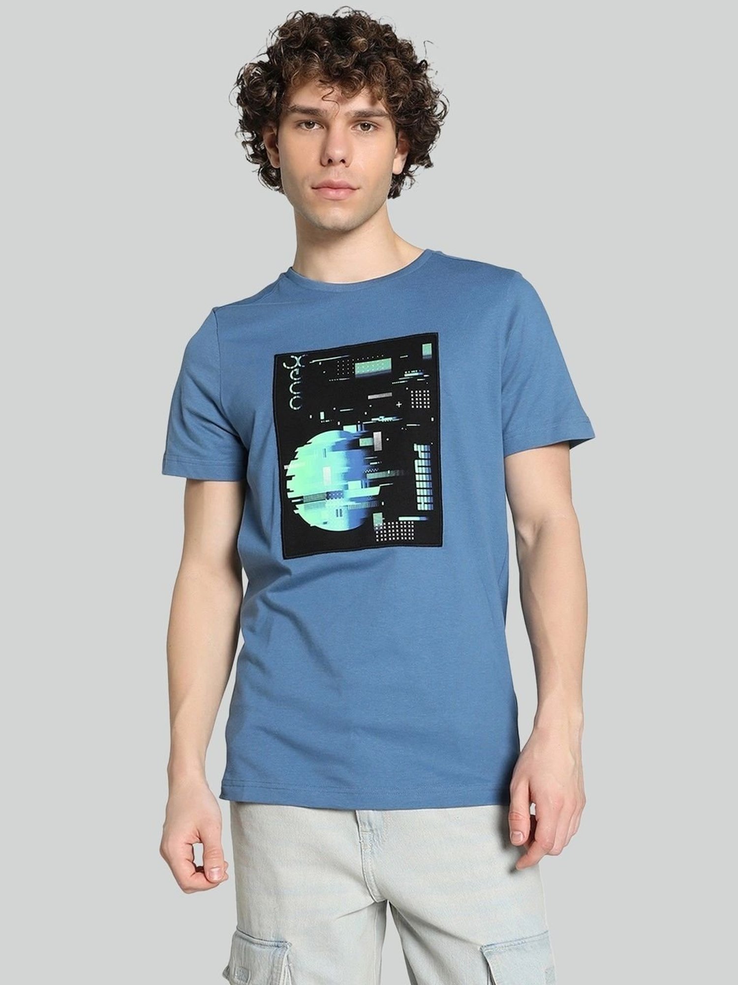 Puma Blue Cotton Regular Fit Printed T-Shirt