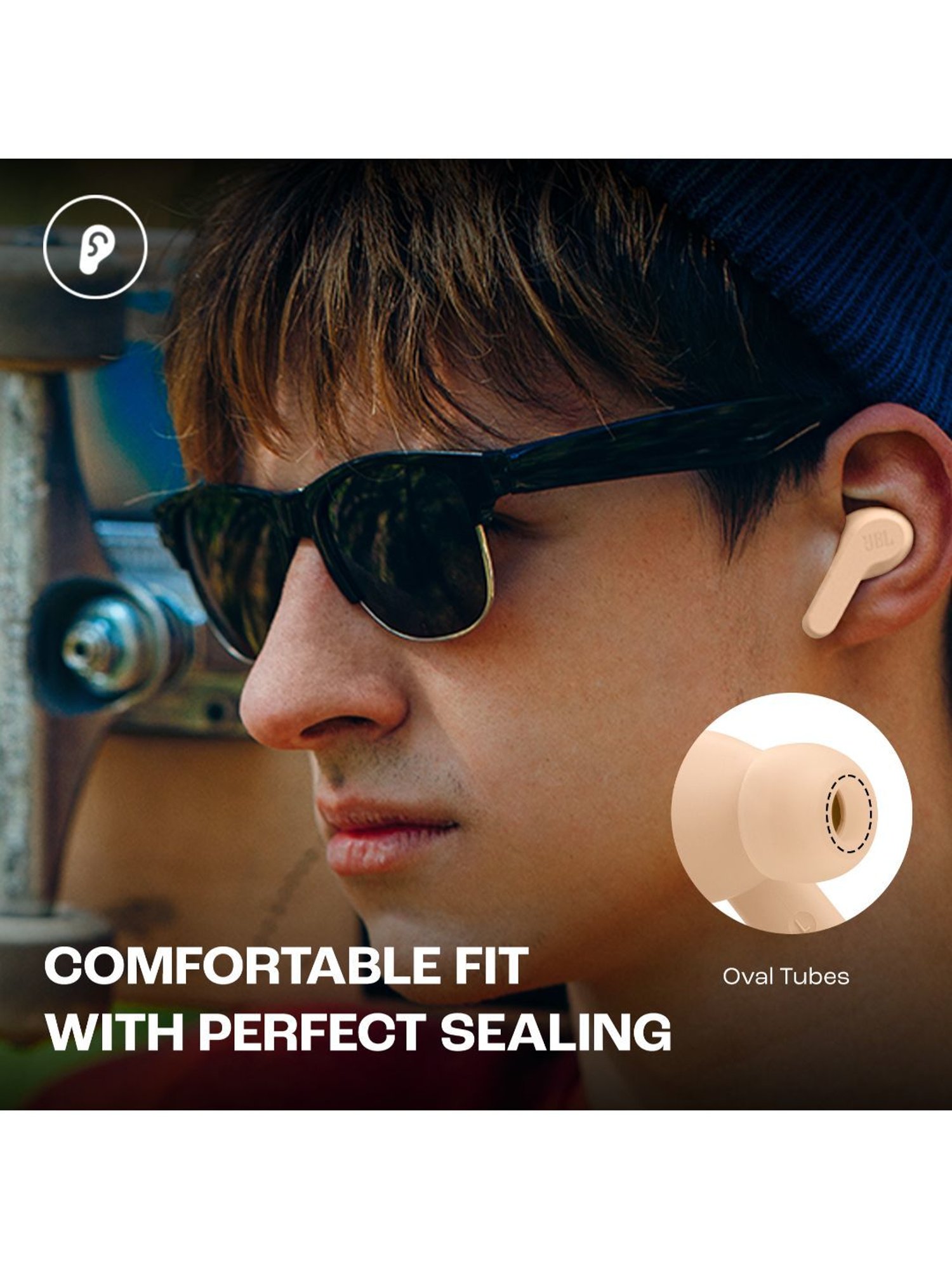 JBL Wave Beam TWS, 32Hr, Deep Bass, Dual Mode, Quick Charge, IP54, Smart Ambient & TalkThru (Beige)