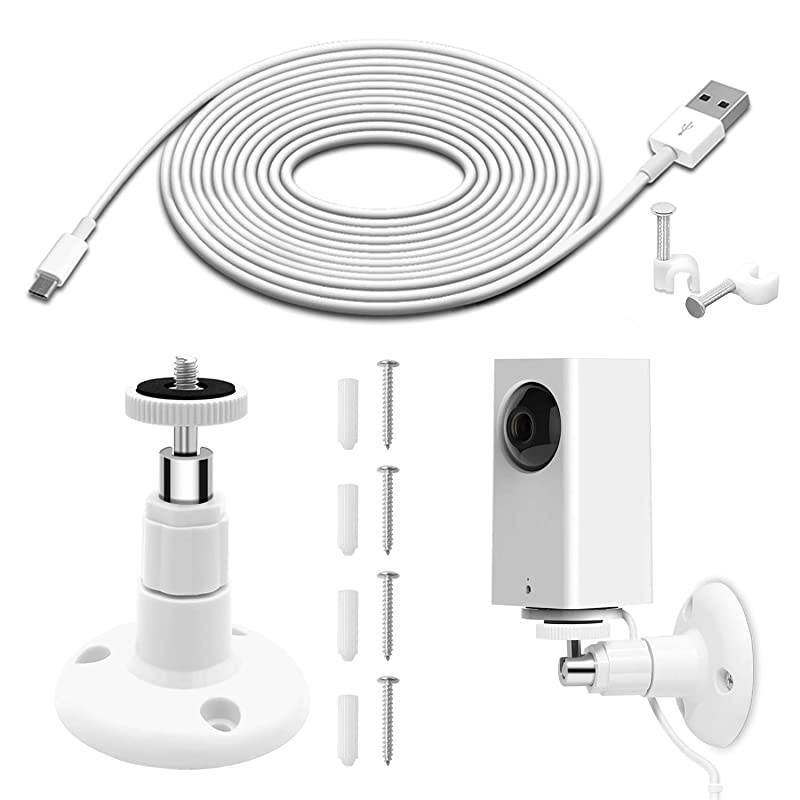 Mount for Wyze Cam Pan Security Camera with 26FT Charging Cable Wyze Cam Pan Mounting Kit Including Charging and Data Sync Cord 360 Degree Adjustable Ceiling Mount and 30 Wire Clips