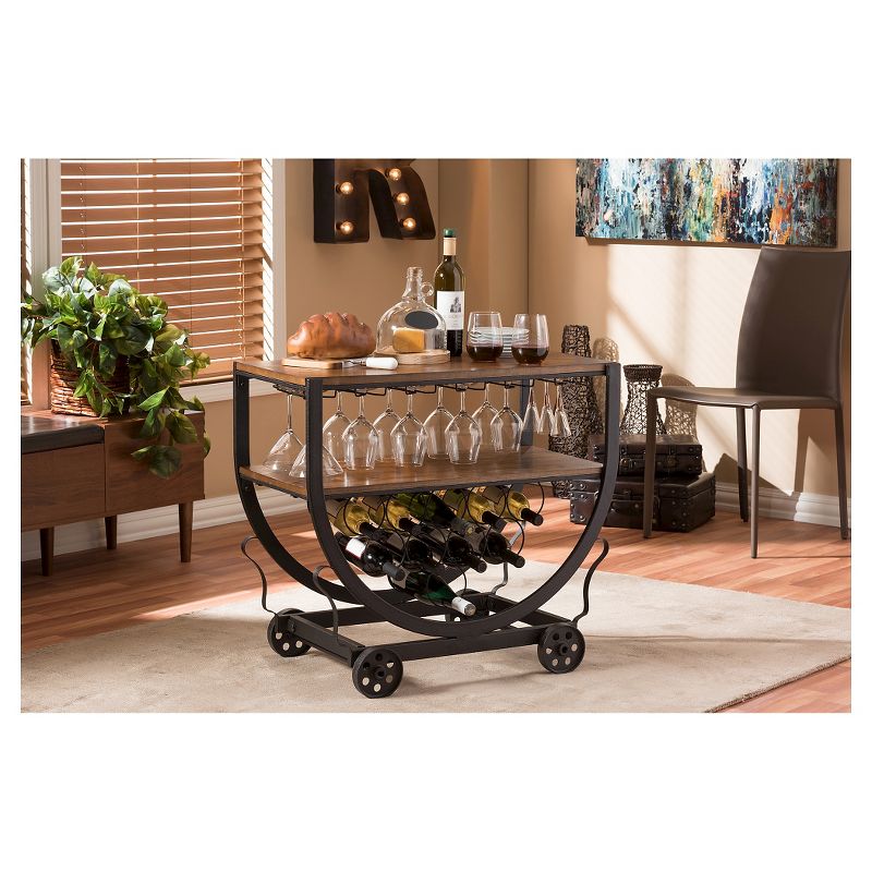 Flash Furniture Castleberry Rustic Wood Grain and Iron Kitchen Serving and Bar Cart