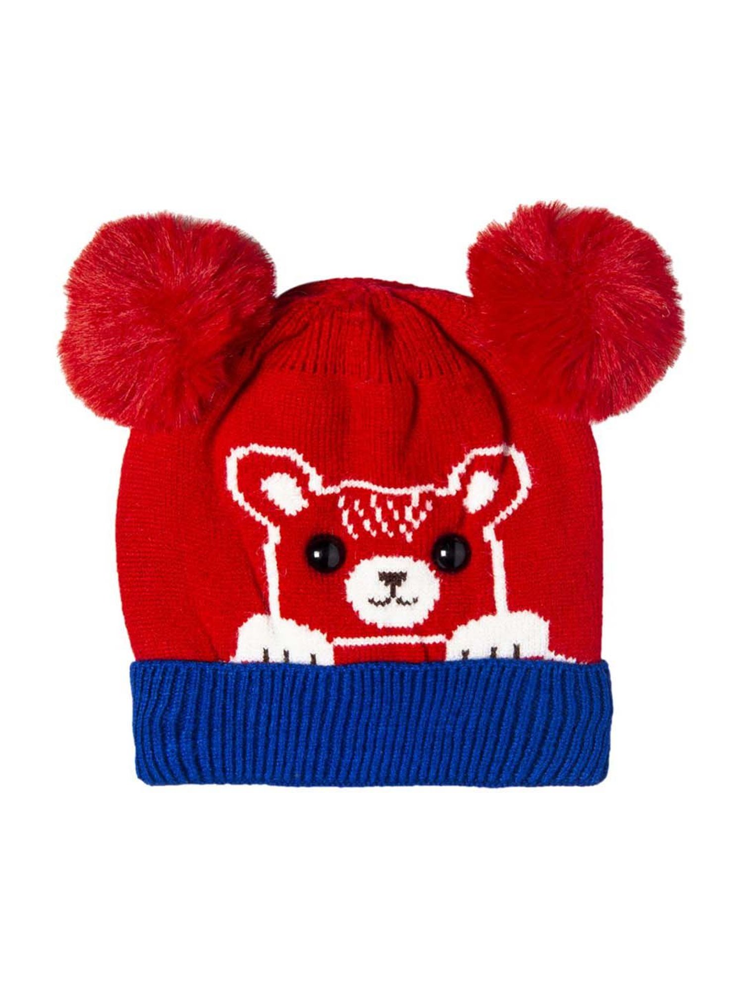 Baby Moo Kids Red & Blue Textured Woollen Cap