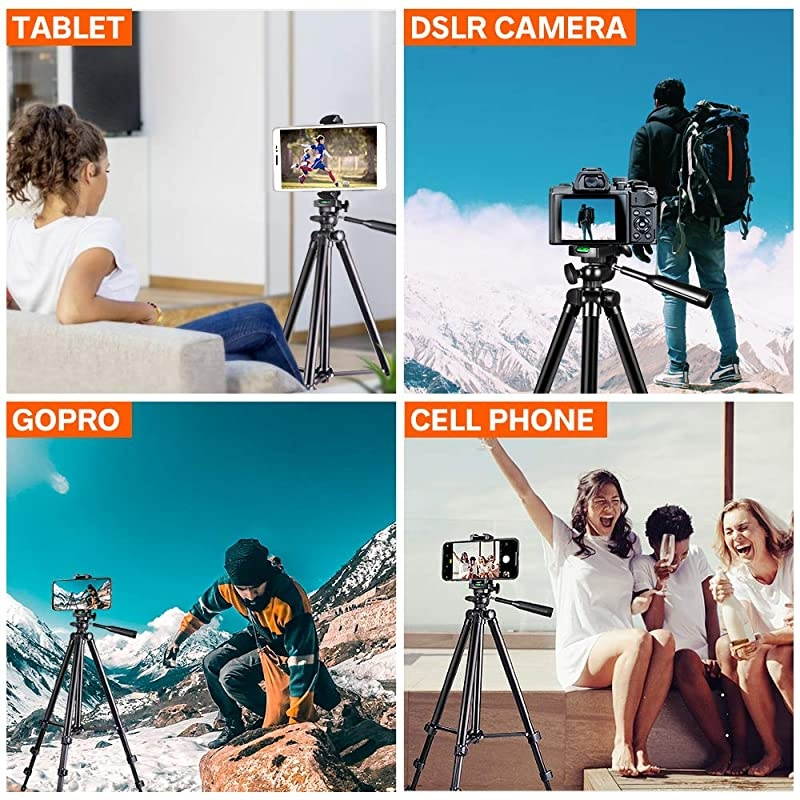 Phone Tripod  50 Extendable Lightweight Aluminum Tripod Stand with Universal Cell PhoneTablet Holder Remote Shutter Compatible with Smartphone amp Tablet amp Camera