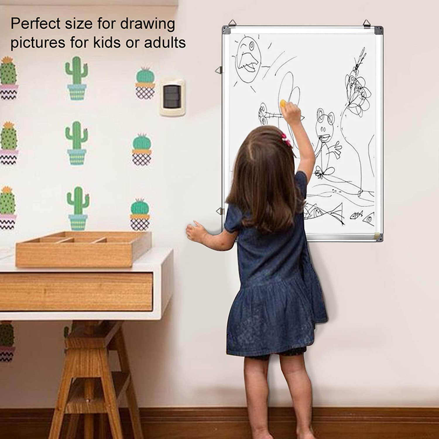 Magnetic White Board 24 x 18 Dry Erase Board Wall Hanging Whiteboard with 3 Dry Erase Pens, 1 Dry Eraser