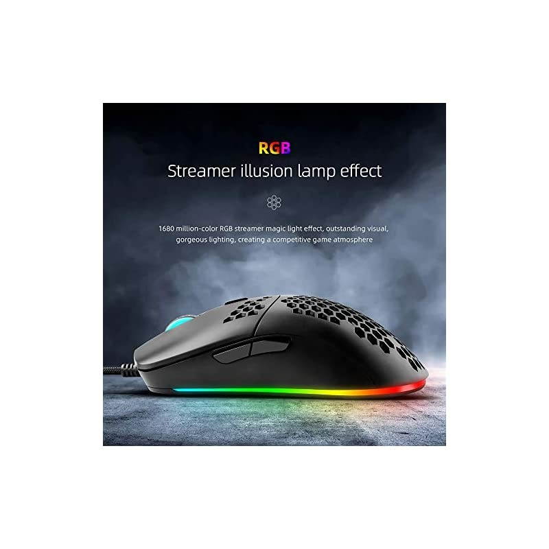 Gaming Mouse, Honeycomb Design RGB Backlit Support Custom Buttons Maximum Support 12000DPI (Black)