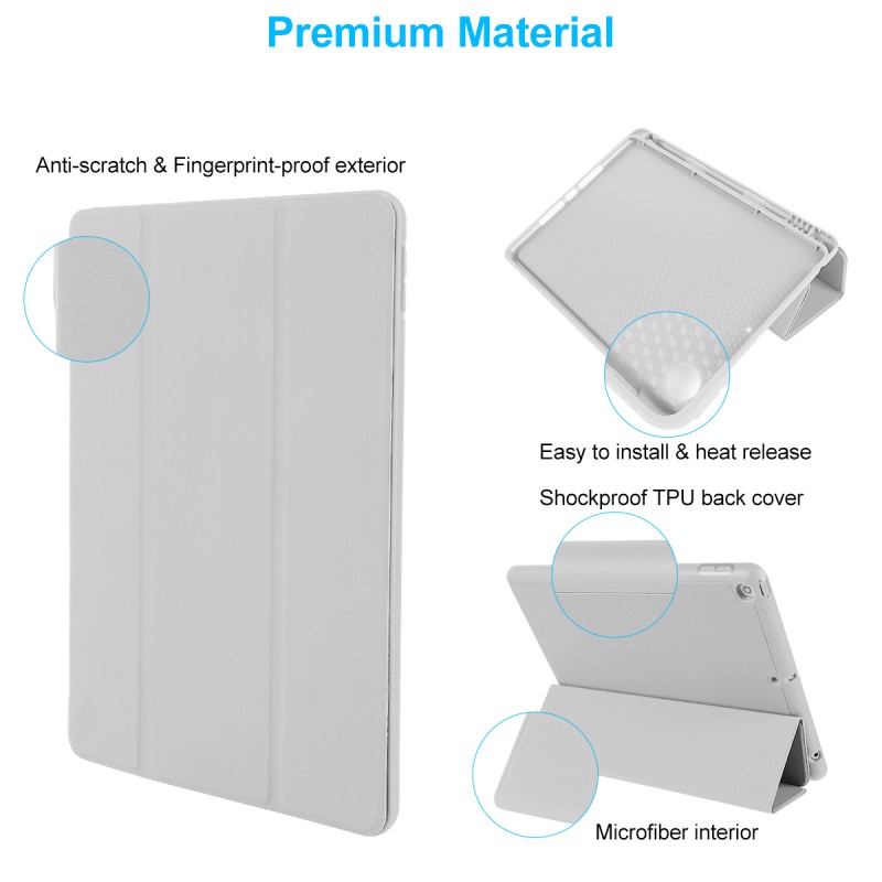 For IPad 10.2 Inch Case, Ultrathin Trifold PU Leather+Soft Silicone Stand Cover With Pencil Holder, Auto Sleep/Wake For IPad 8th 2020 / IPad 7th 2019 10.2 Inch