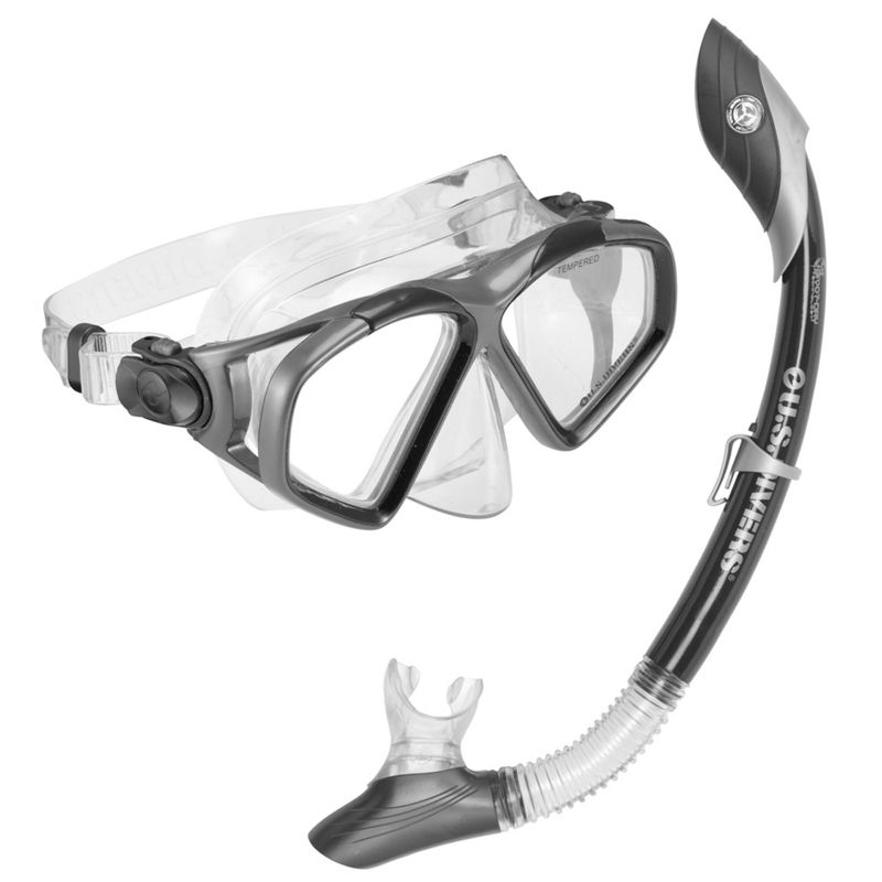 U.S. Divers Adult Cozumel TX Island Dry Snorkeling Combo Set with Adjustable Mask, Snorkel, and Small/Medium Fins (Men's 4-8.5/Women's 5-9.5), Black