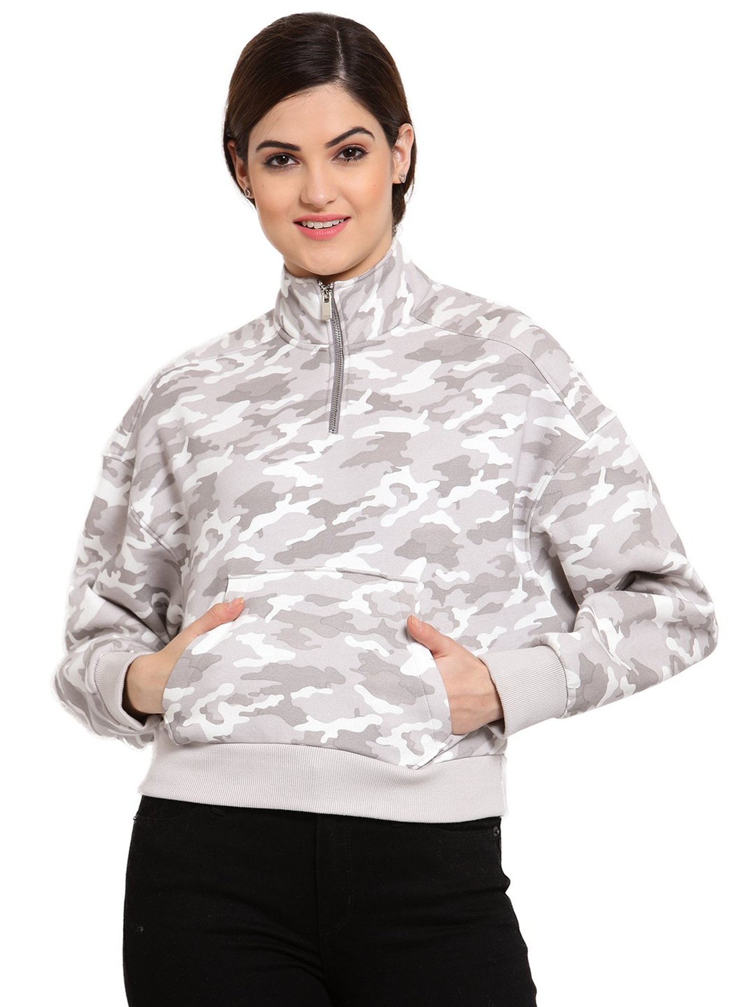 Juelle Grey Printed Mock Collar Sweatshirt