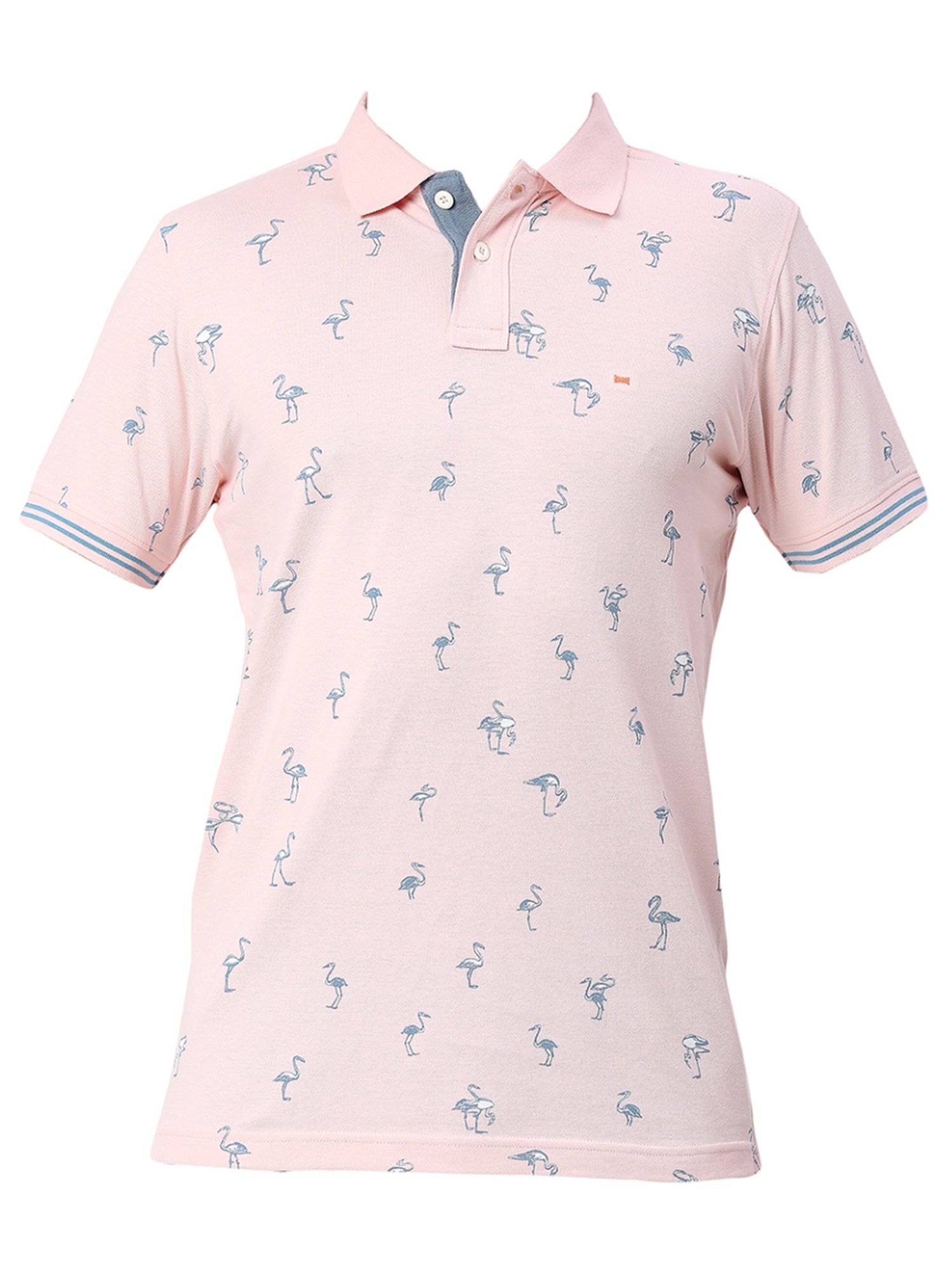 Basics Pink Slim Fit Printed Polo T-Shirt