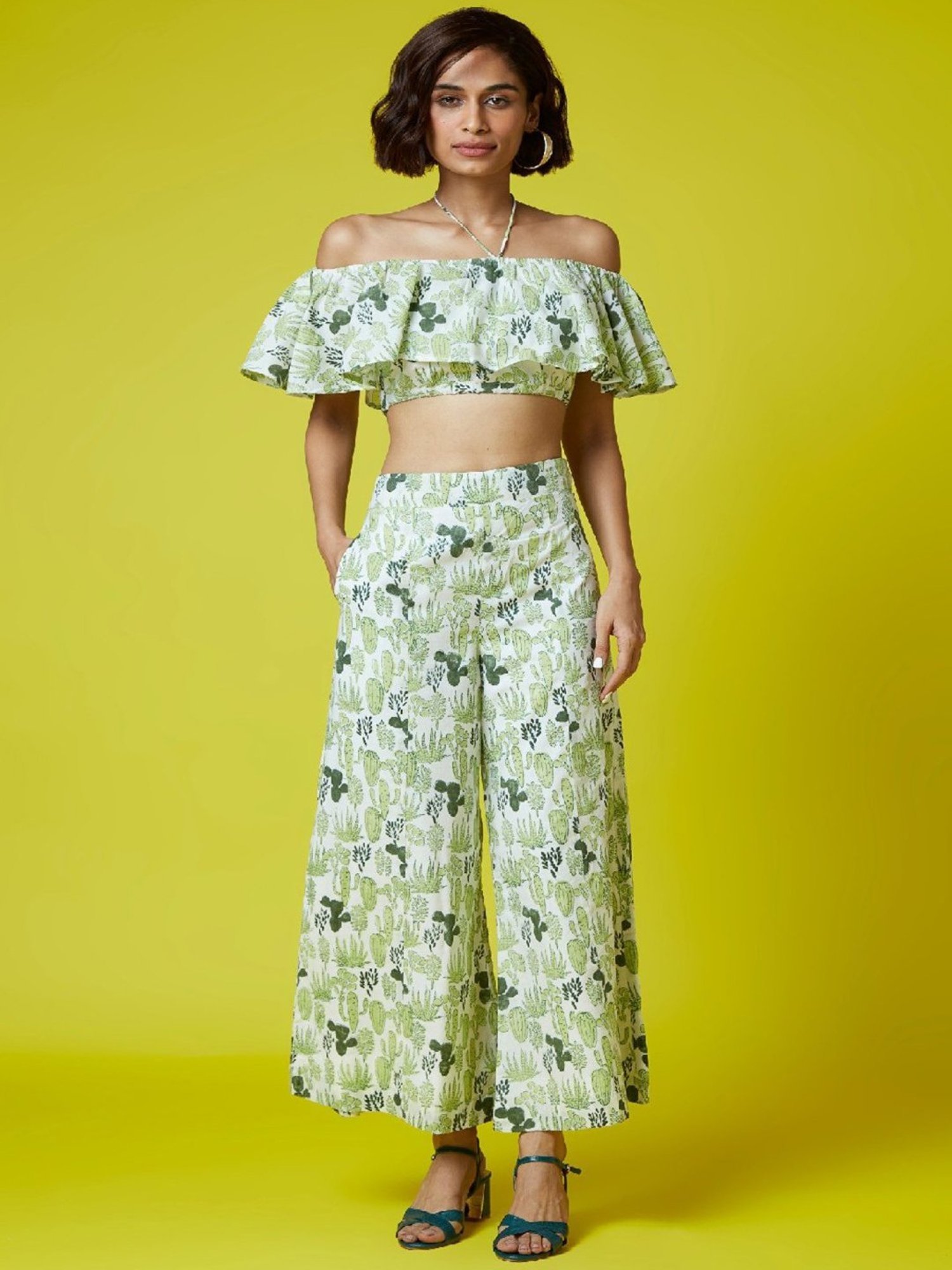 Okhai Juniper Pista Green Pure Cotton Printed Pants