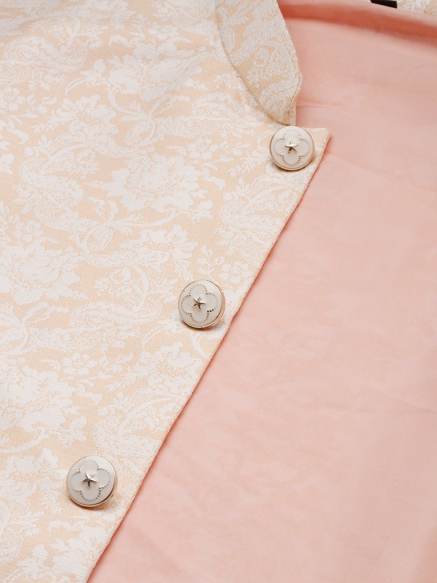 Showoff Peach Regular Fit Printed Nehru Jacket