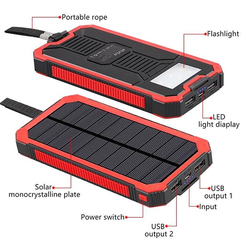 Portable Power Bank 15000mAh  Solar Charger Solar Power Bank Battery Pack HighSpeed Charging Solar Phone Charger for iPhone Samsung and More